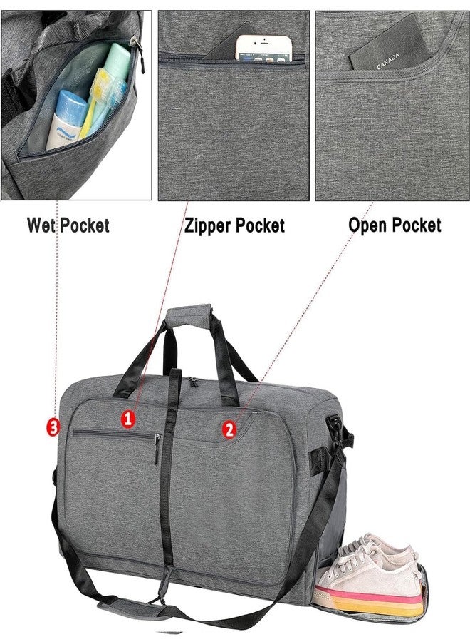 HOMENITY حقيبة سفر هومينيتي® للرجال، حقيبة سفر كبيرة قابلة للطي للسفر مع الأحذية وجيب مقاوم للماء، حقيبة رياضية مقاومة للماء مناسبة للرجال والنساء، رمادي داكن - Image 3